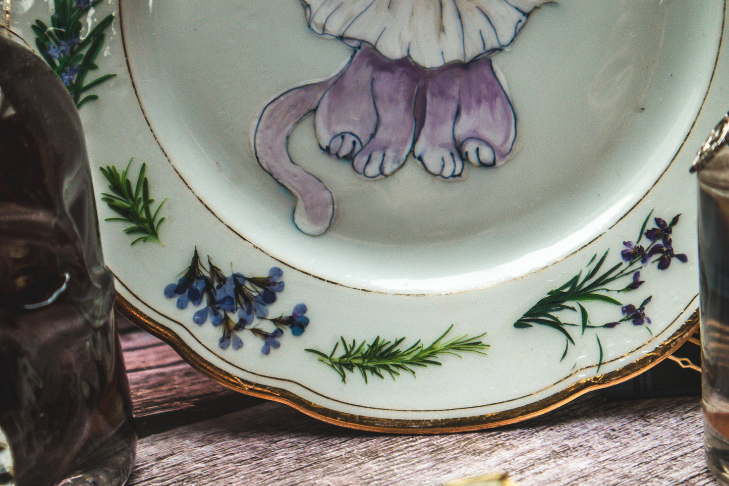 Plate with mythical mushroom cat