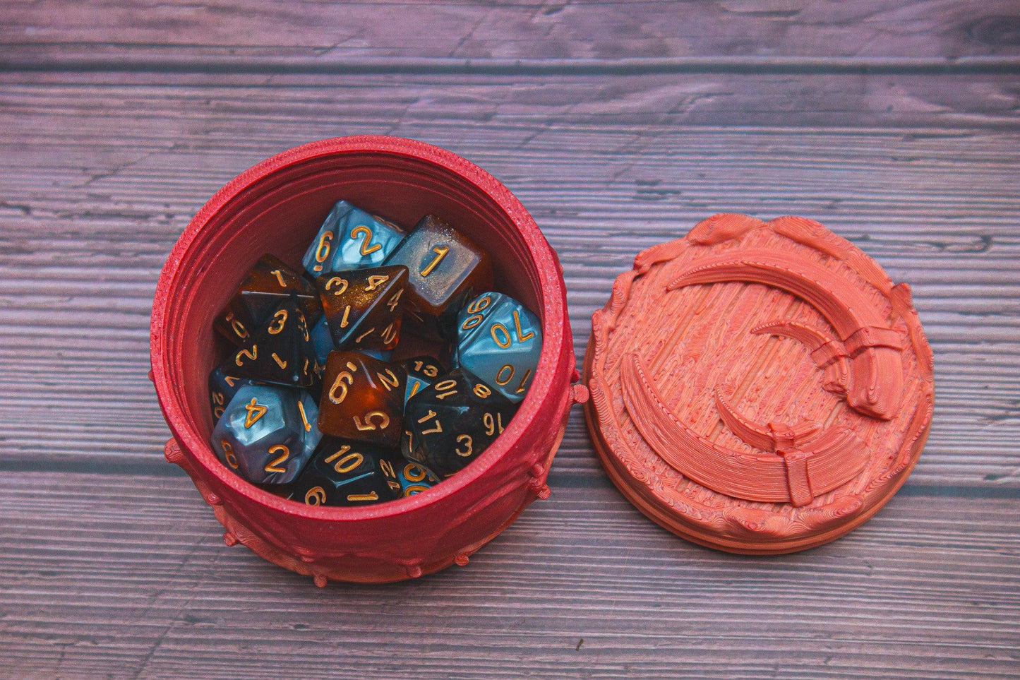 Barbarian dice box - The Flaming Feather & Flaming Filament
