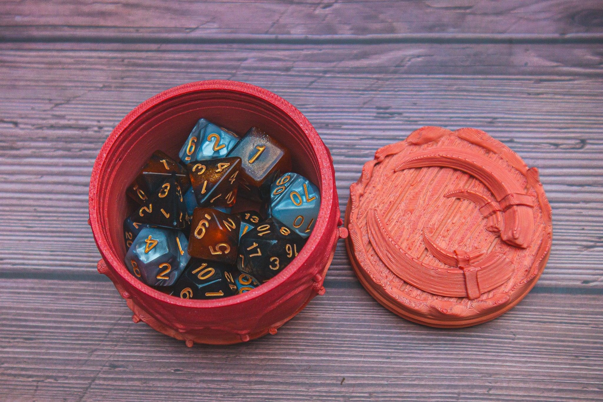 Barbarian dice box - The Flaming Feather & Flaming Filament