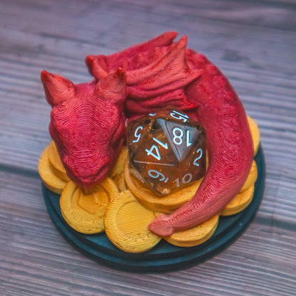 Baby dragon D20 dice guardian - The Flaming Feather & Flaming Filament