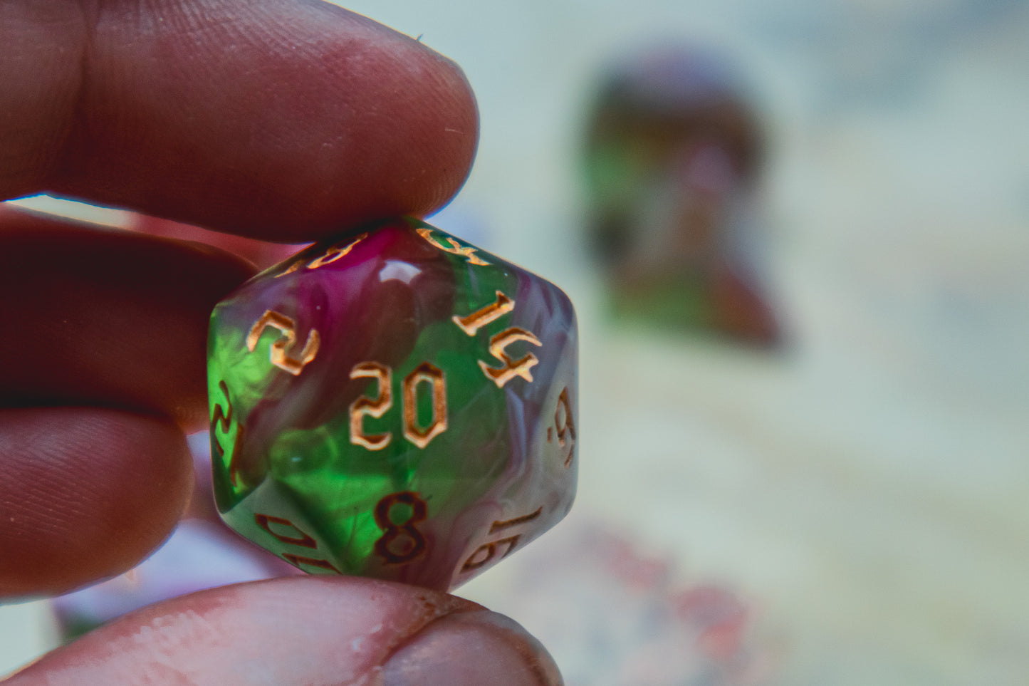 Rose Garden Polyhedral dice set - The Flaming Feather & Flaming Filament