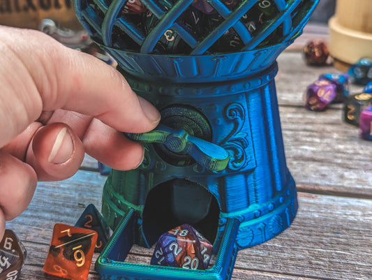 D20 Gumball machine dice tower - The Flaming Feather & Flaming Filament