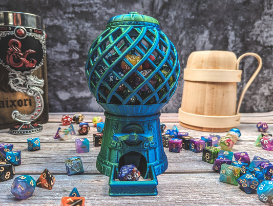 D20 Gumball machine dice tower - The Flaming Feather & Flaming Filament