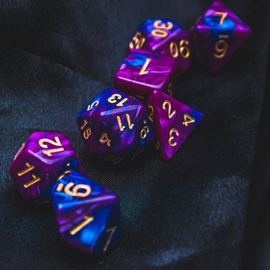 Lunar Sorcery Polyhedral dice set - Soft edge - The Flaming Feather & Flaming Filament