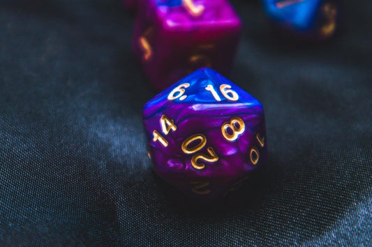 Lunar Sorcery Polyhedral dice set - Soft edge - The Flaming Feather & Flaming Filament