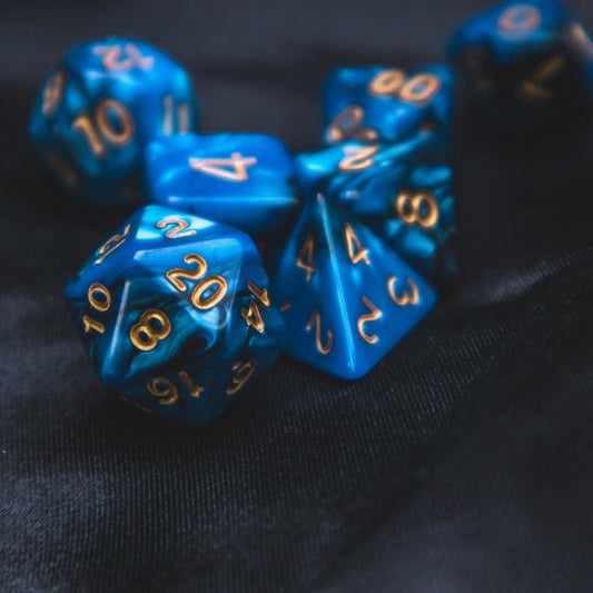 Deep Sea Polyhedral dice set - The Flaming Feather & Flaming Filament