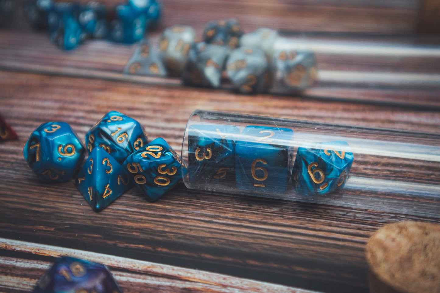 Deep Sea Polyhedral dice set - The Flaming Feather & Flaming Filament