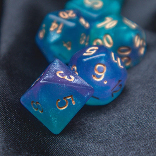 Astral plane Polyhedral dice set - The Flaming Feather & Flaming Filament