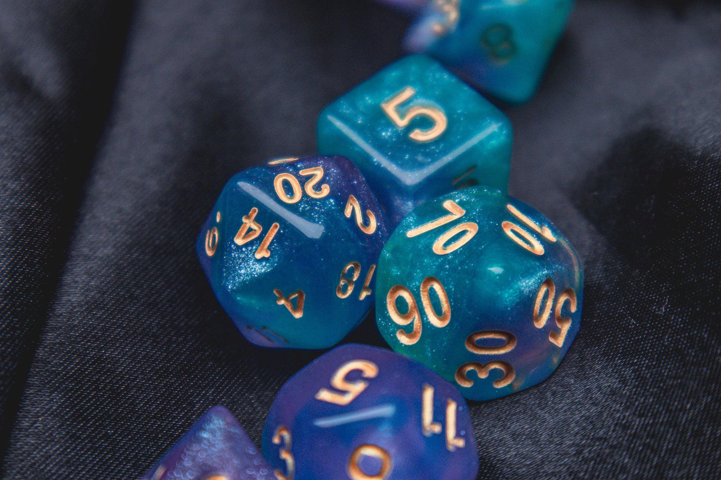 Astral plane Polyhedral dice set - The Flaming Feather & Flaming Filament