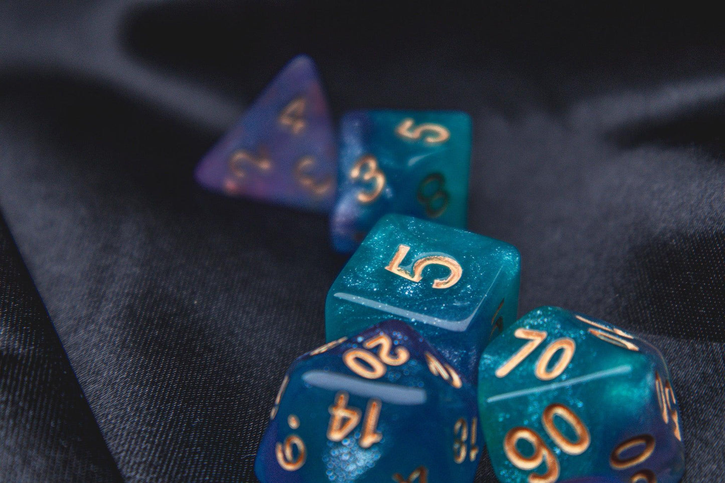 Astral plane Polyhedral dice set - The Flaming Feather & Flaming Filament