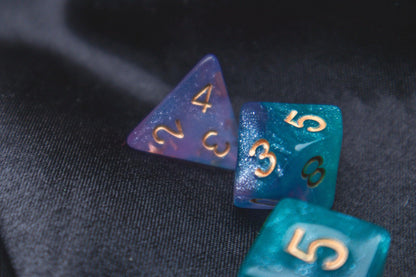 Astral plane Polyhedral dice set - The Flaming Feather & Flaming Filament
