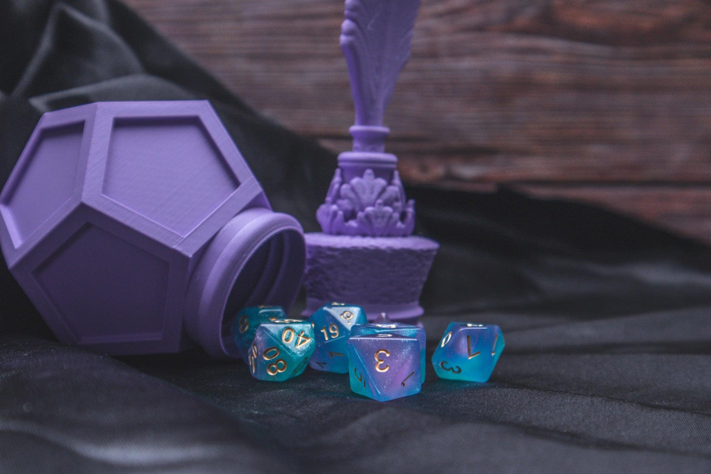 Astral plane Polyhedral dice set - The Flaming Feather & Flaming Filament