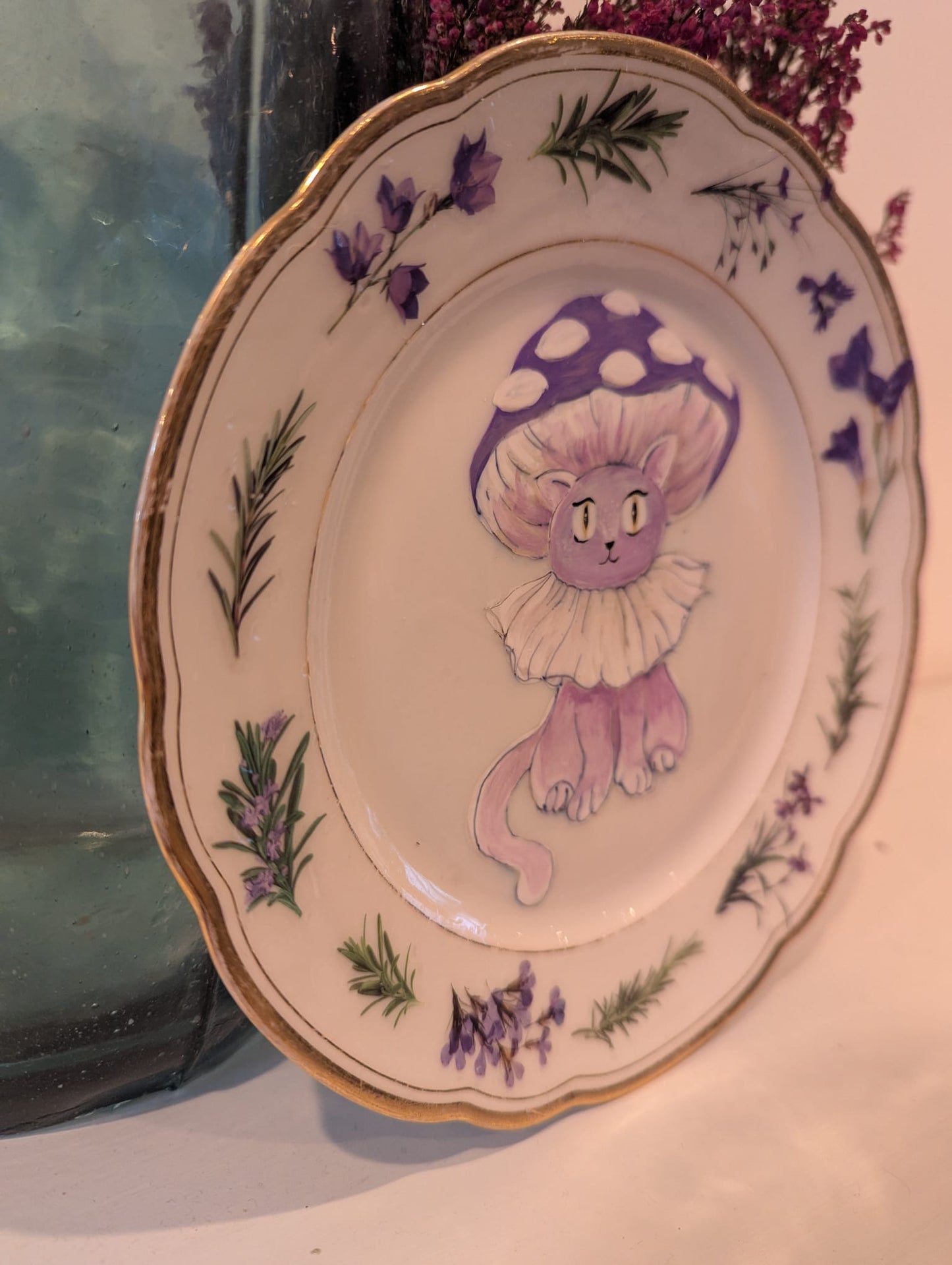 Plate with mythical mushroom cat