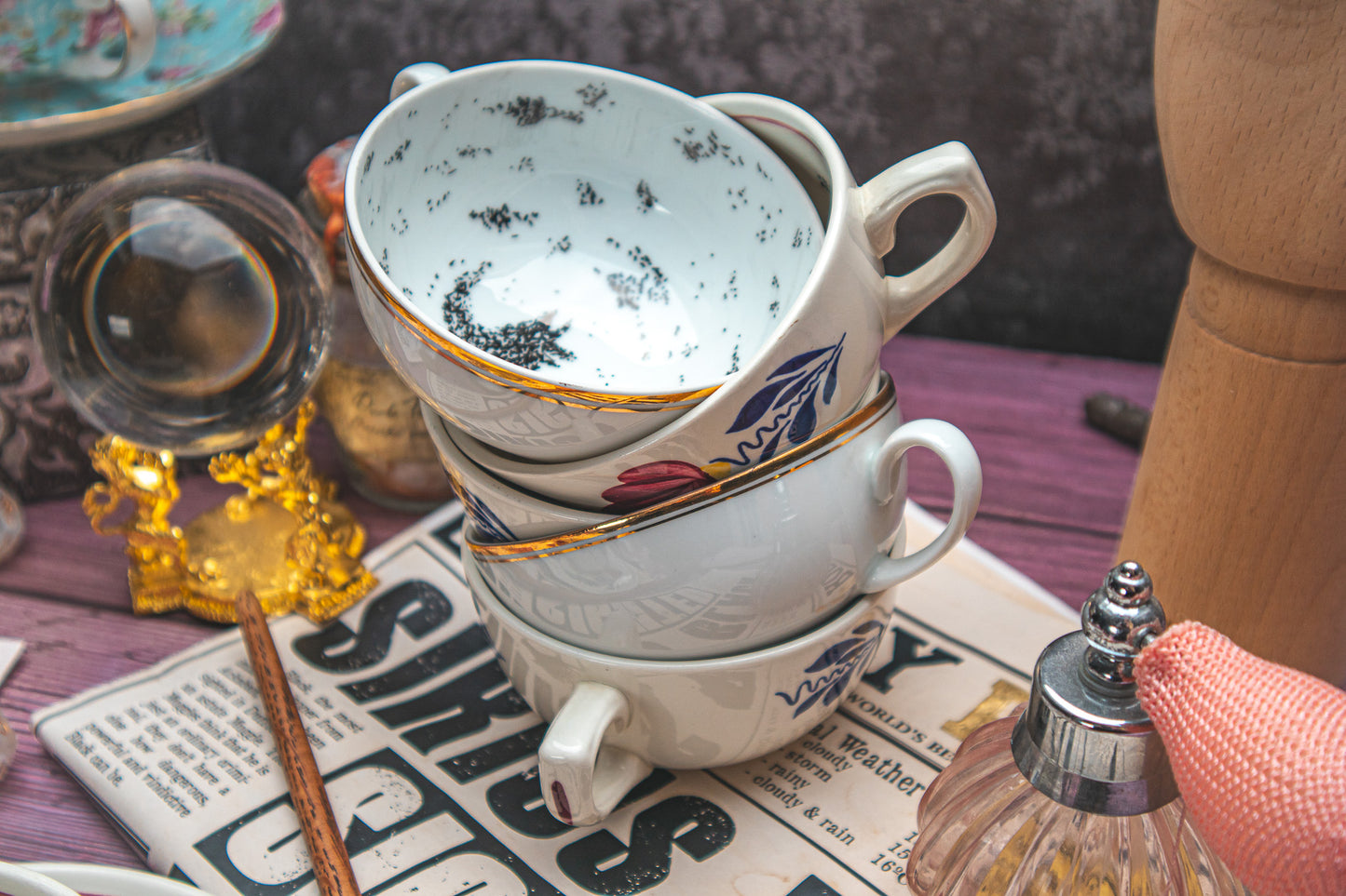 The Grim Hand-Painted Vintage Tea Cups