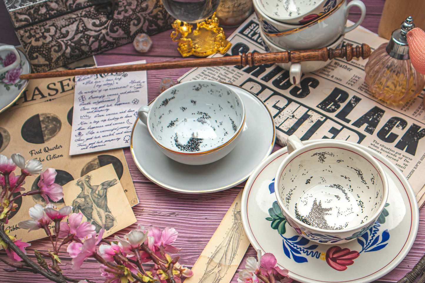 The Grim Hand-Painted Vintage Tea Cups