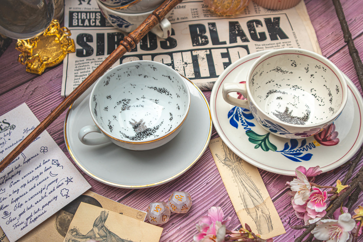 The Grim Hand-Painted Vintage Tea Cups
