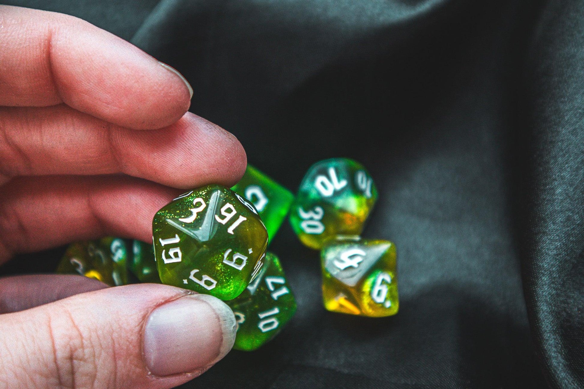 Natures calling dice set - The Flaming Feather & Flaming Filament