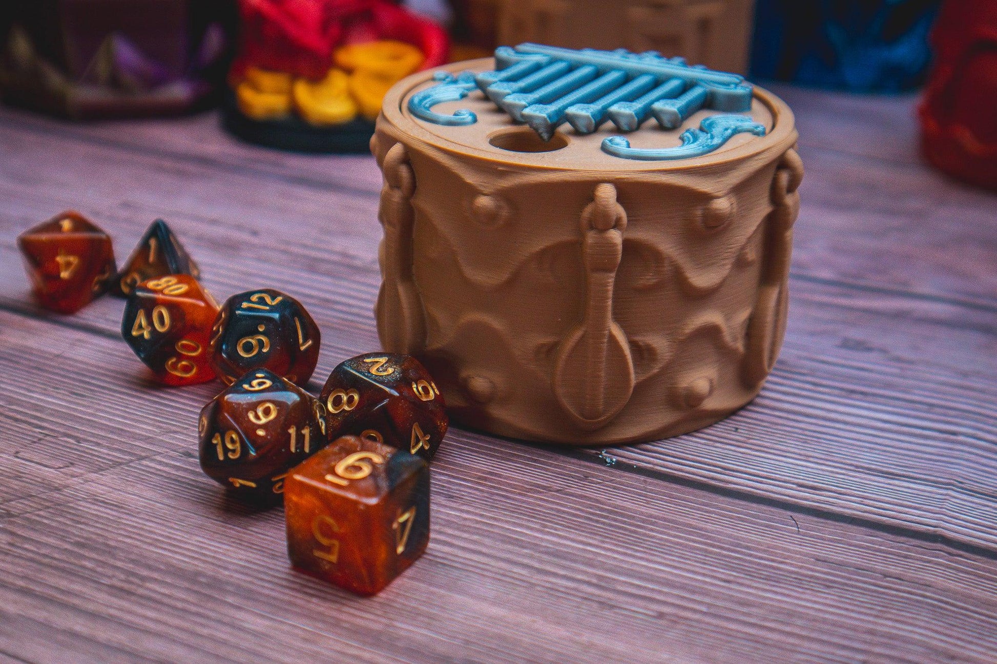 Bard dice box - The Flaming Feather & Flaming Filament