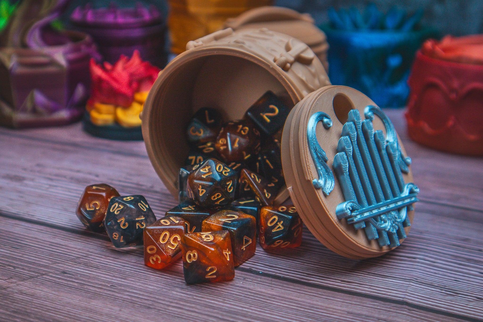 Bard dice box - The Flaming Feather & Flaming Filament