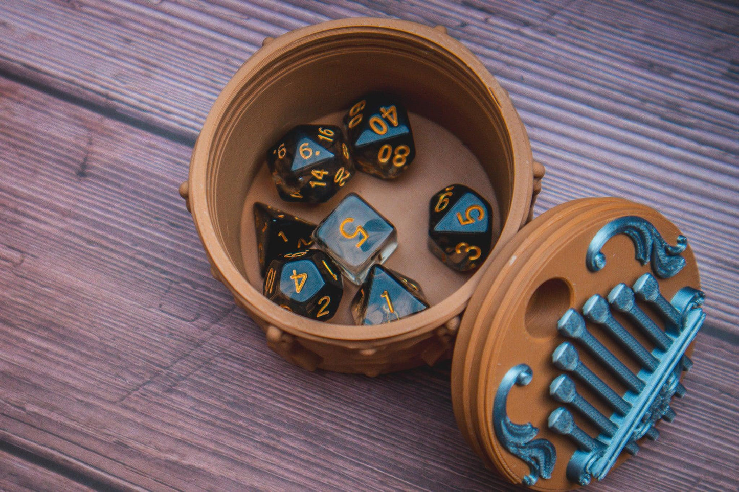 Bard dice box - The Flaming Feather & Flaming Filament
