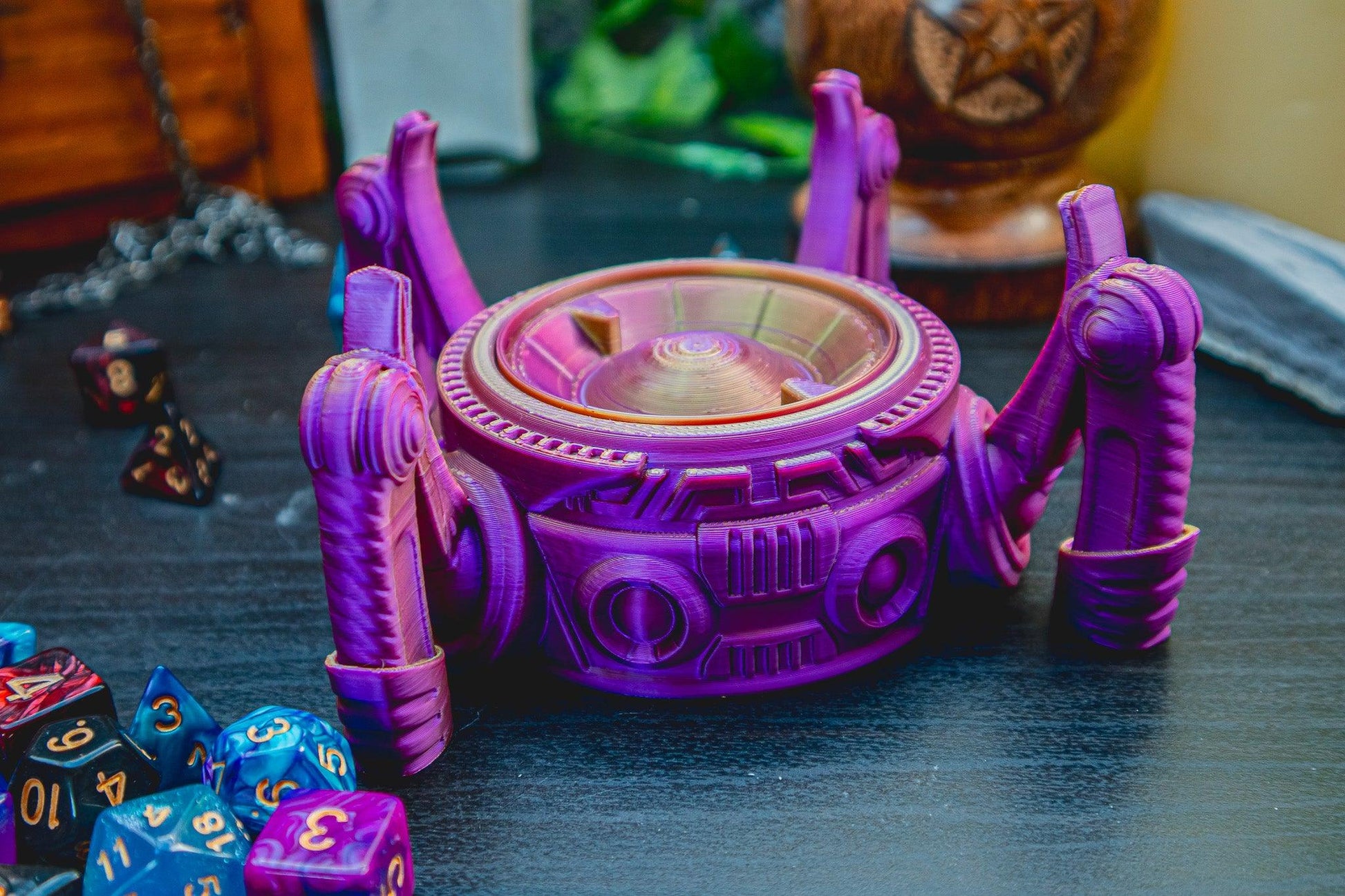 Artificer / Automaton Dice Box - The Flaming Feather & Flaming Filament