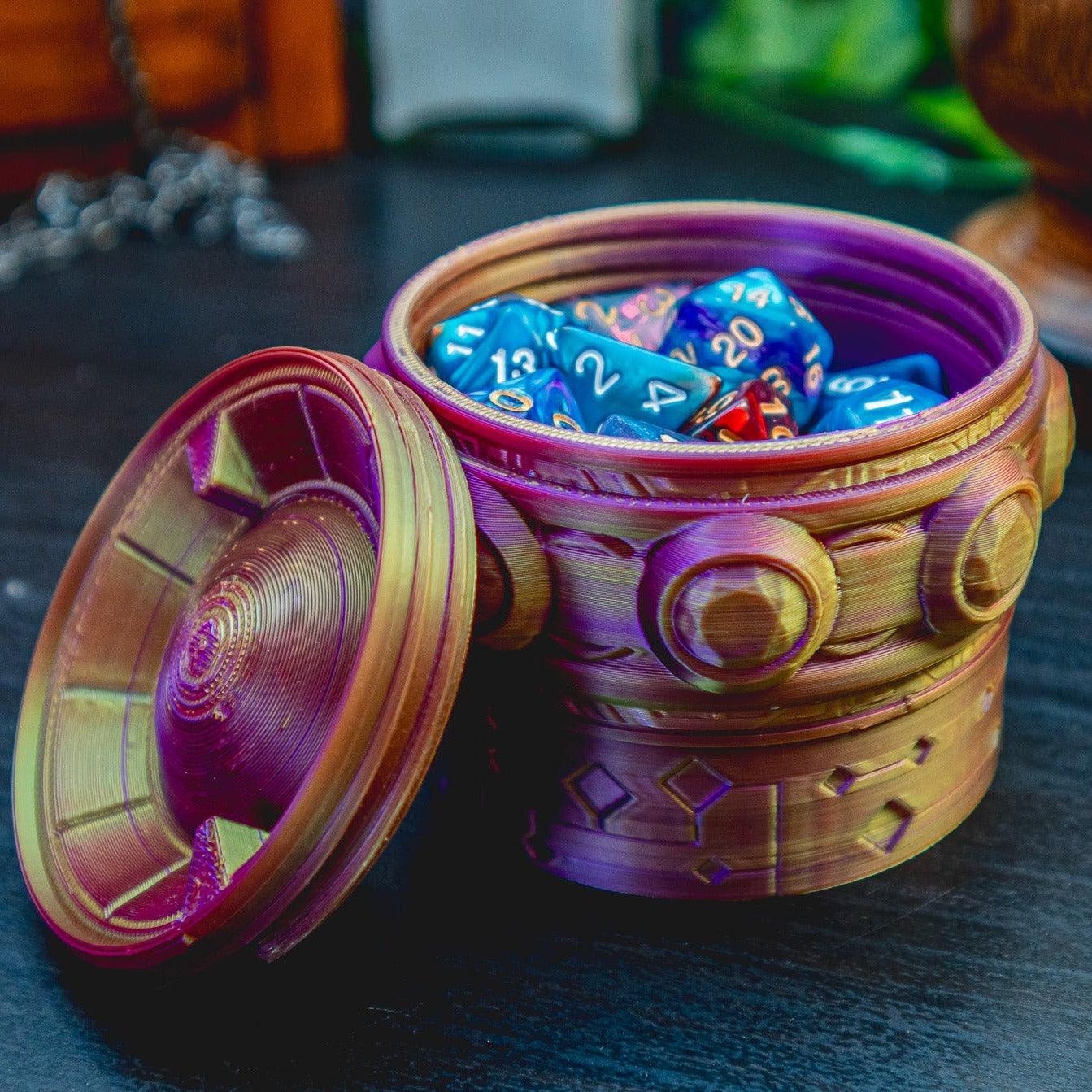 Artificer / Automaton Dice Box - The Flaming Feather & Flaming Filament