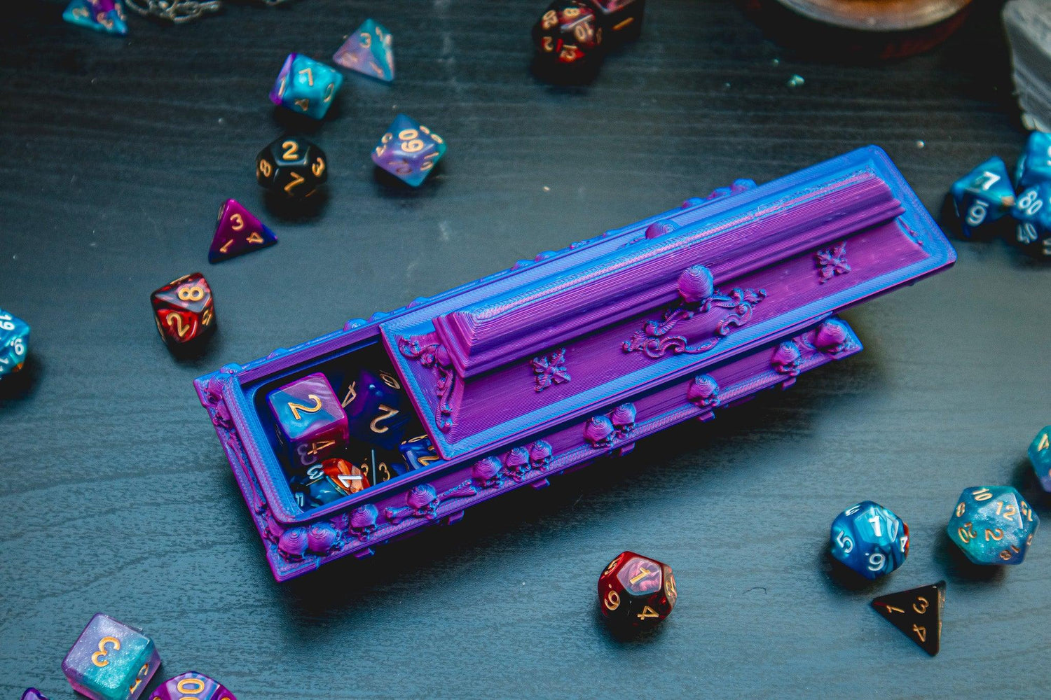 Casket Dice holder - The Flaming Feather & Flaming Filament