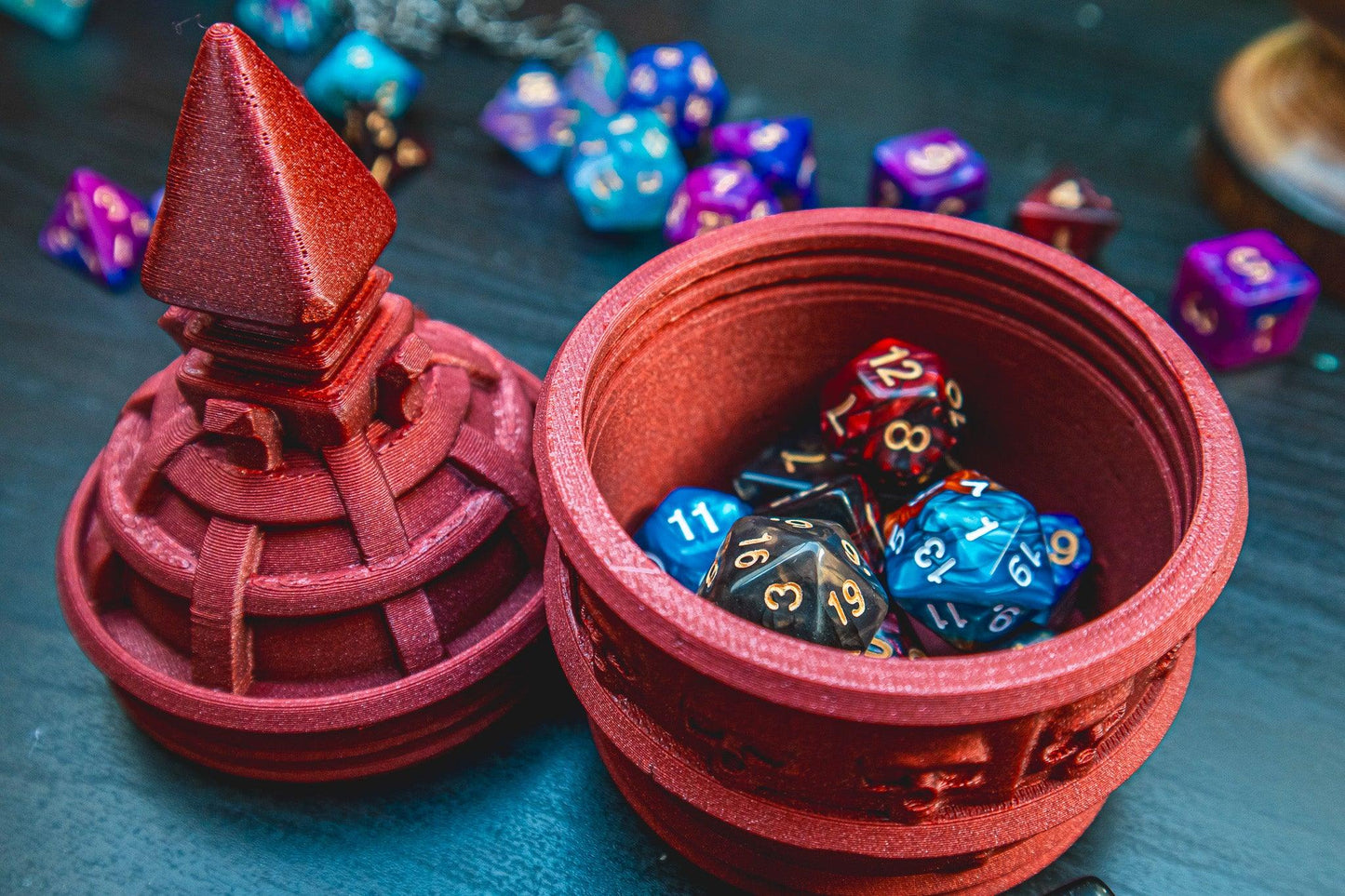 Necromancer Dice holder - The Flaming Feather & Flaming Filament
