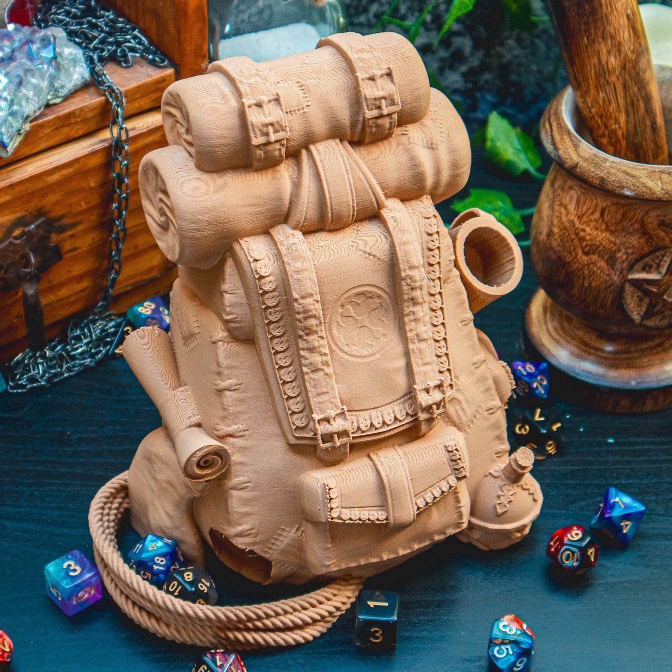 Adventurer's Backpack Dice Tower - The Flaming Feather & Flaming Filament