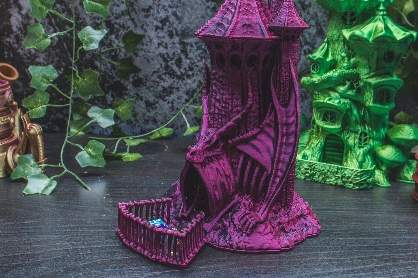 Skeletal Dragon Dice Tower - The Flaming Feather & Flaming Filament