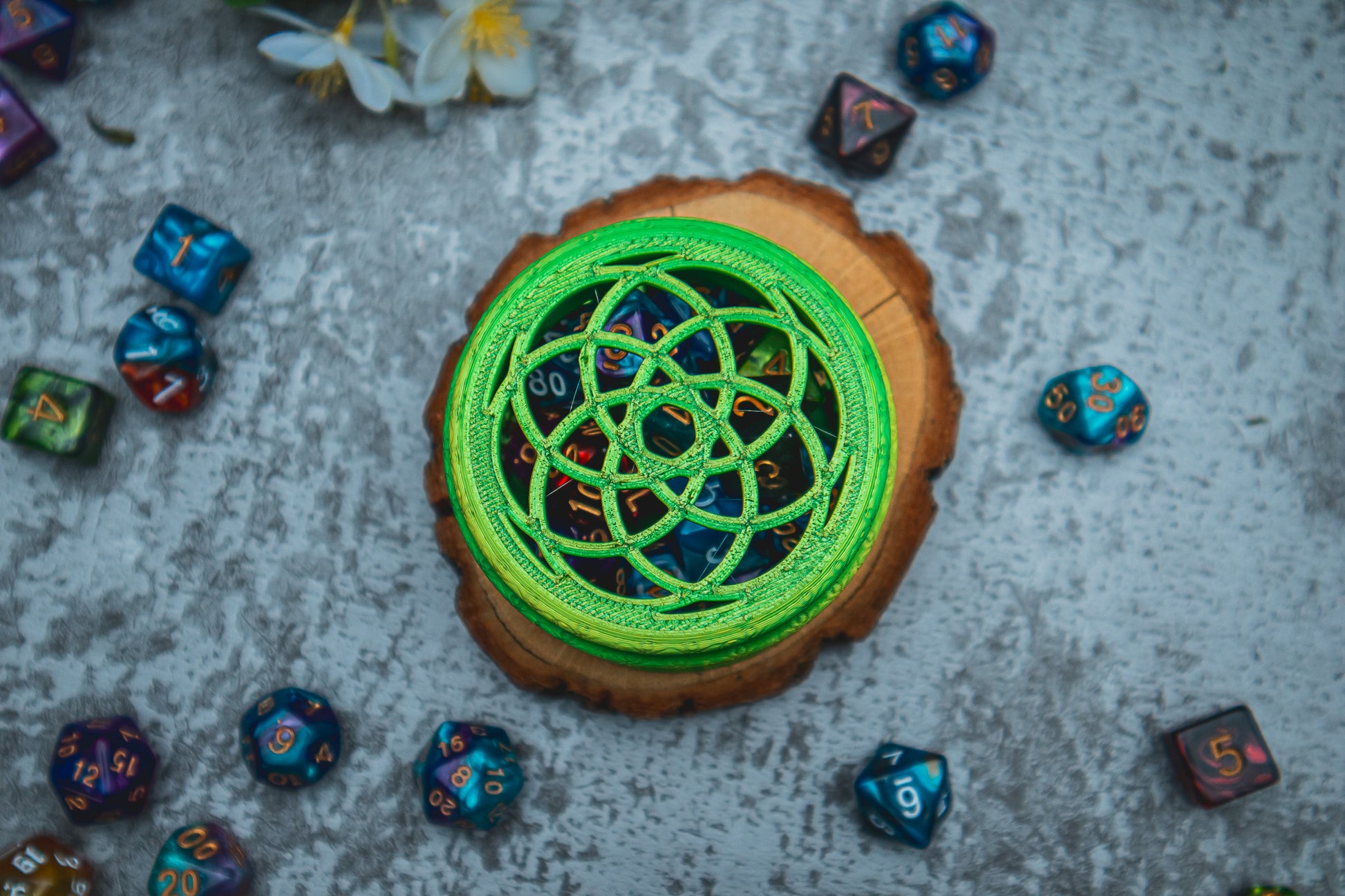 Elf dice box - The Flaming Feather & Flaming Filament