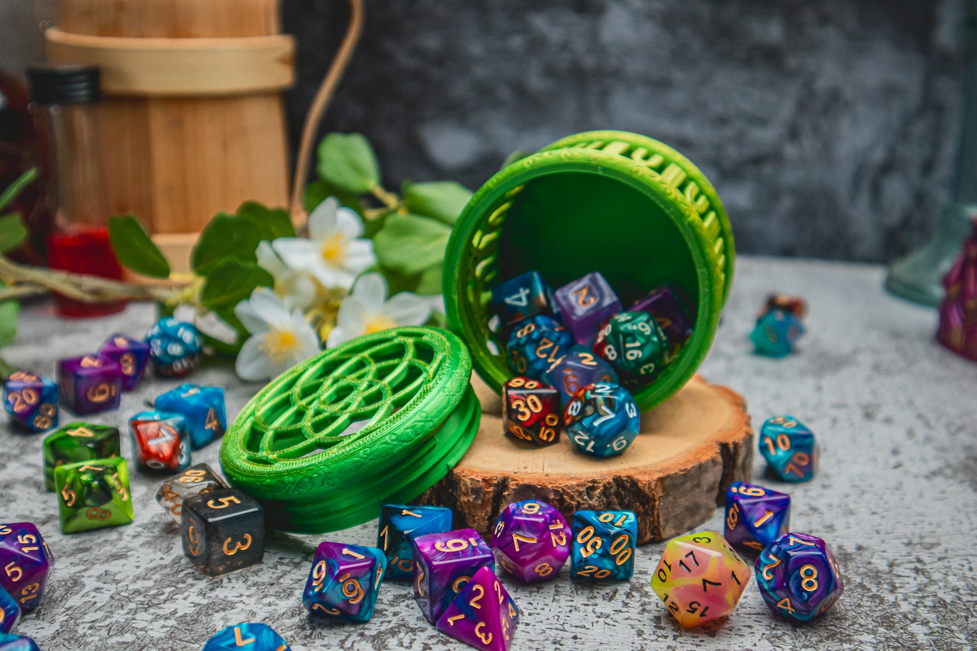 Elf dice box - The Flaming Feather & Flaming Filament
