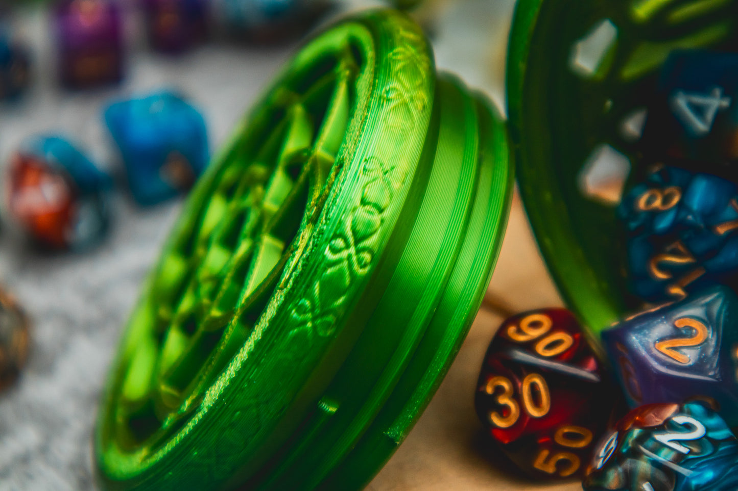 Elf dice box - The Flaming Feather & Flaming Filament