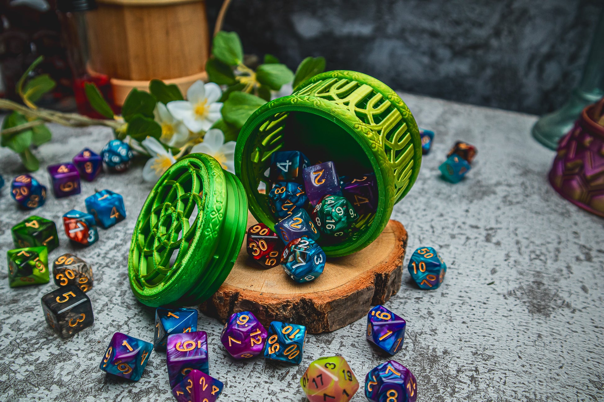 Elf dice box - The Flaming Feather & Flaming Filament