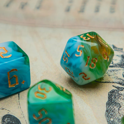 Northern Lights Polyhedral dice set - The Flaming Feather & Flaming Filament