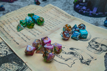 Northern Lights Polyhedral dice set - The Flaming Feather & Flaming Filament