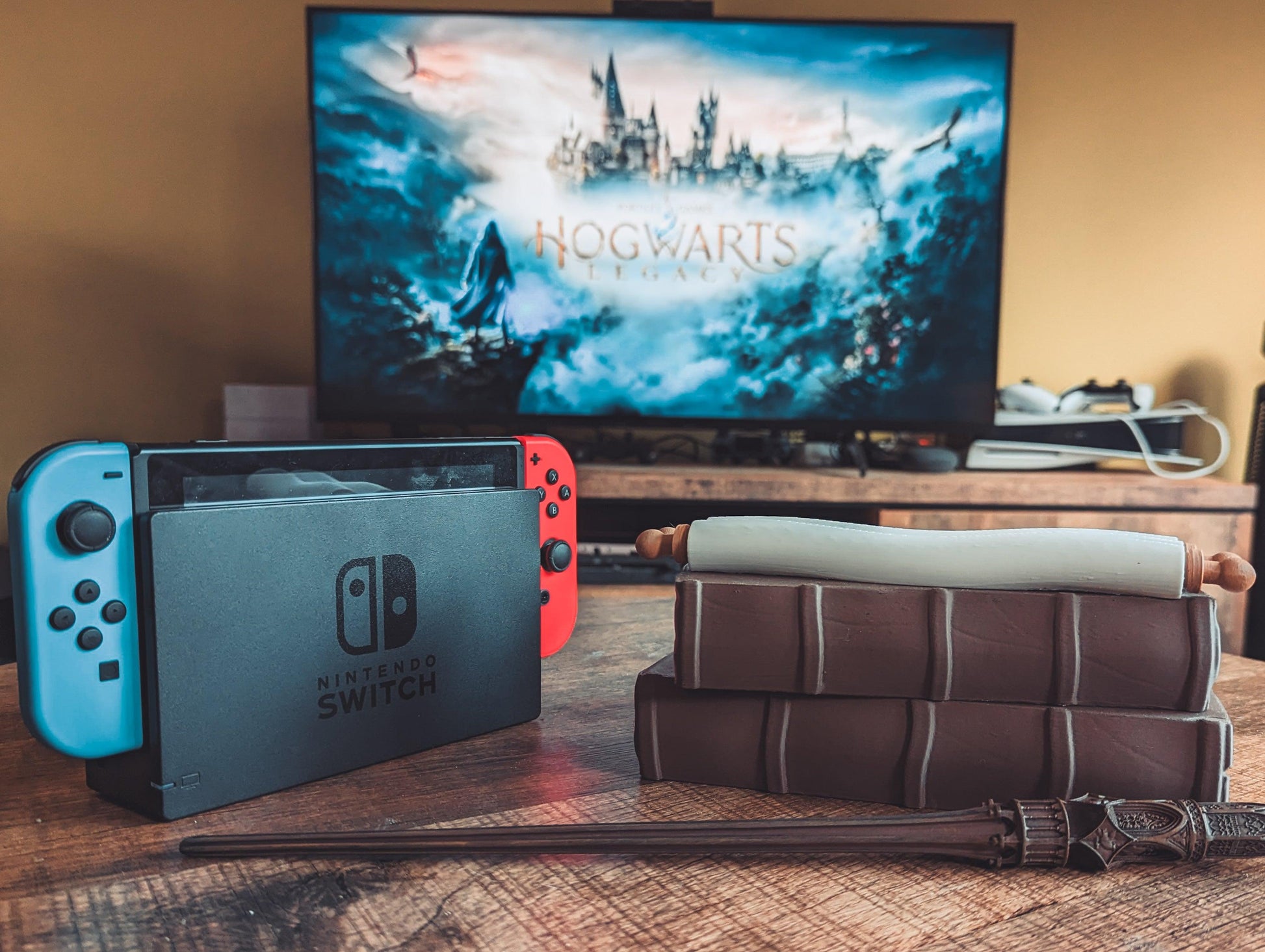 Magical Books Wandholder - Nintendo Switch Dock - The Flaming Feather & Flaming Filament