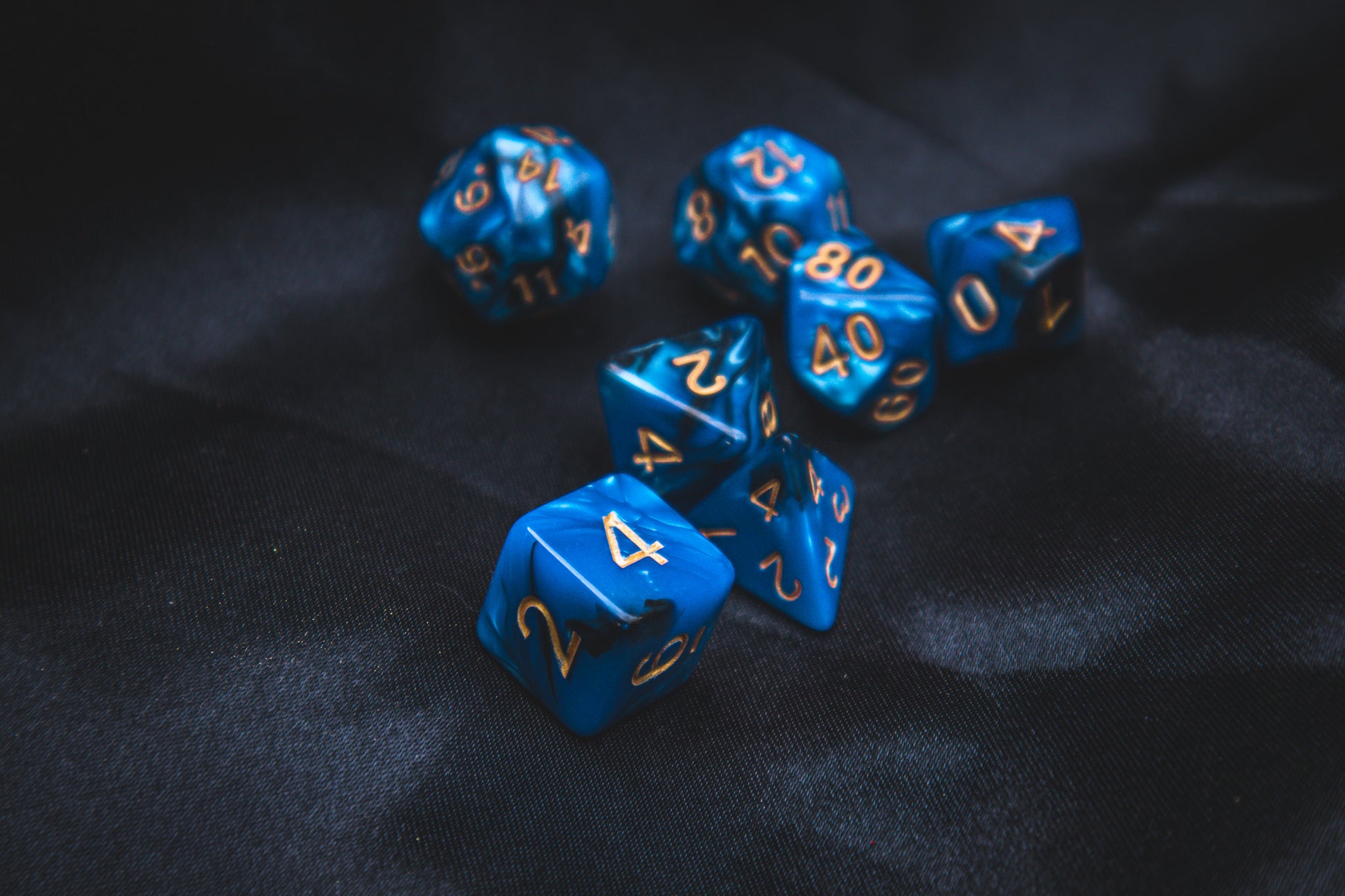 Deep Sea Polyhedral dice set - The Flaming Feather & Flaming Filament