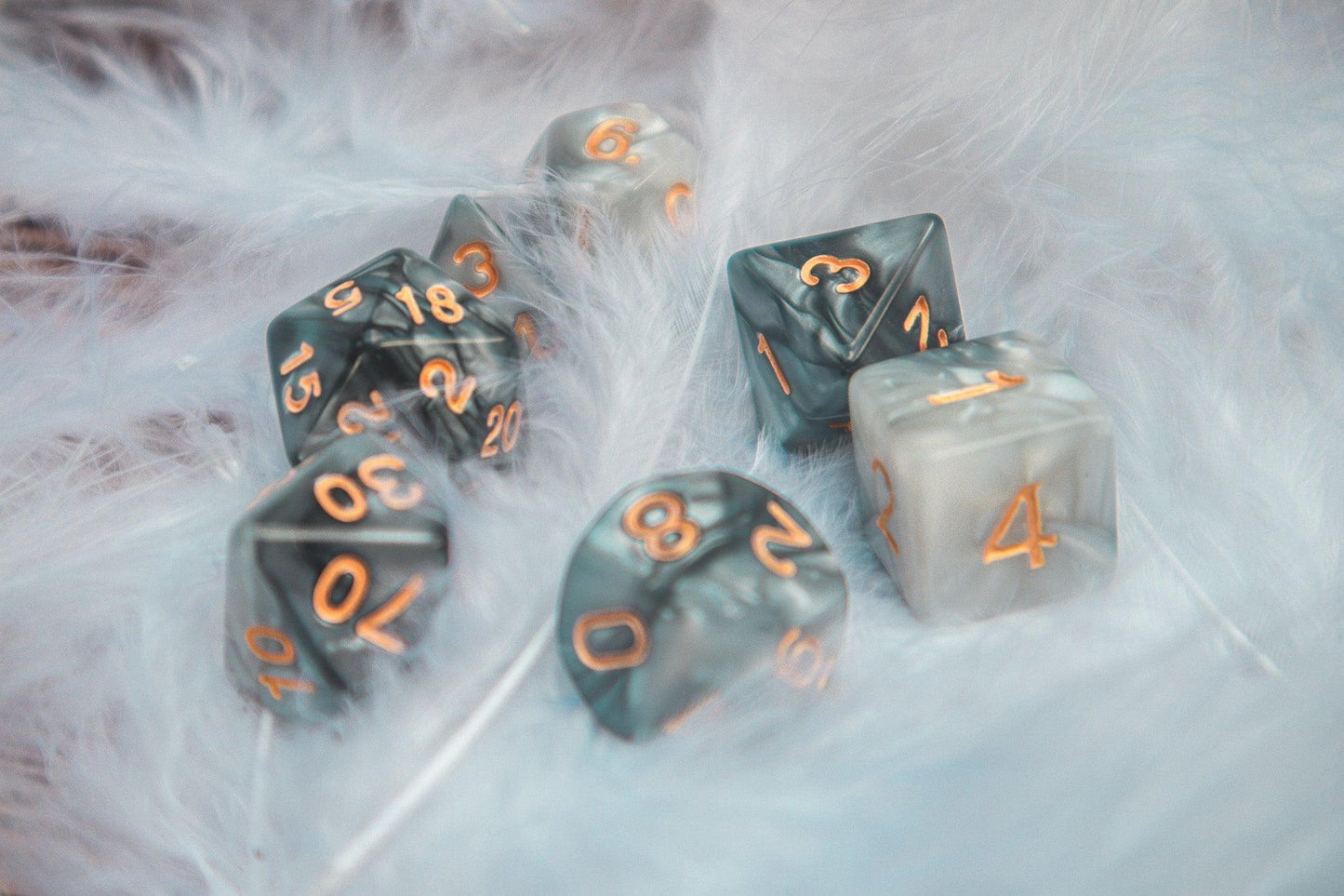 Underdark Ore Polyhedral dice set - Soft edge - The Flaming Feather & Flaming Filament