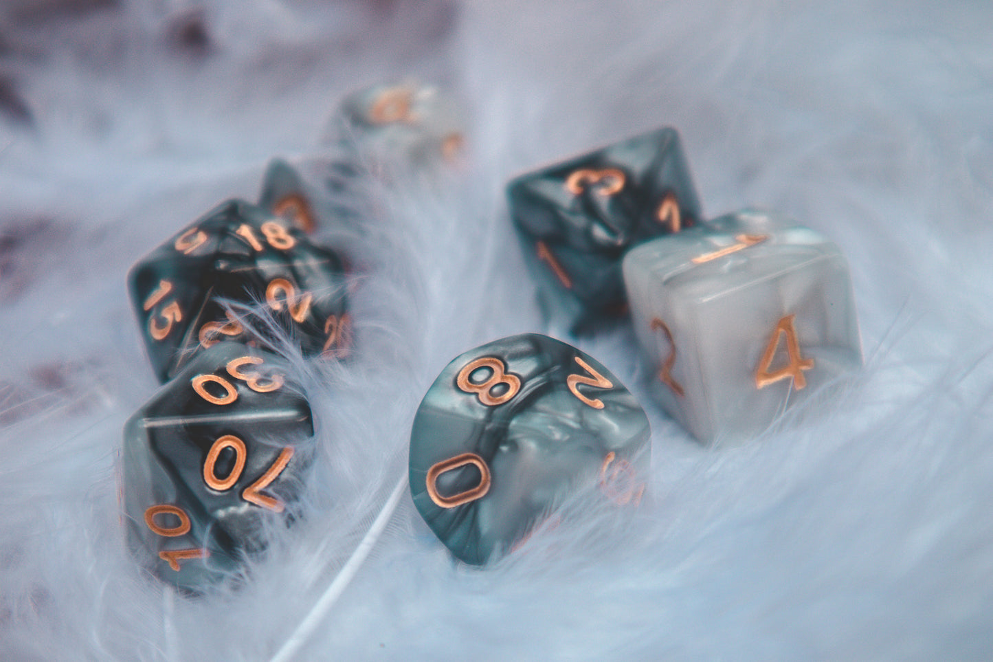 Underdark Ore Polyhedral dice set - Soft edge - The Flaming Feather & Flaming Filament